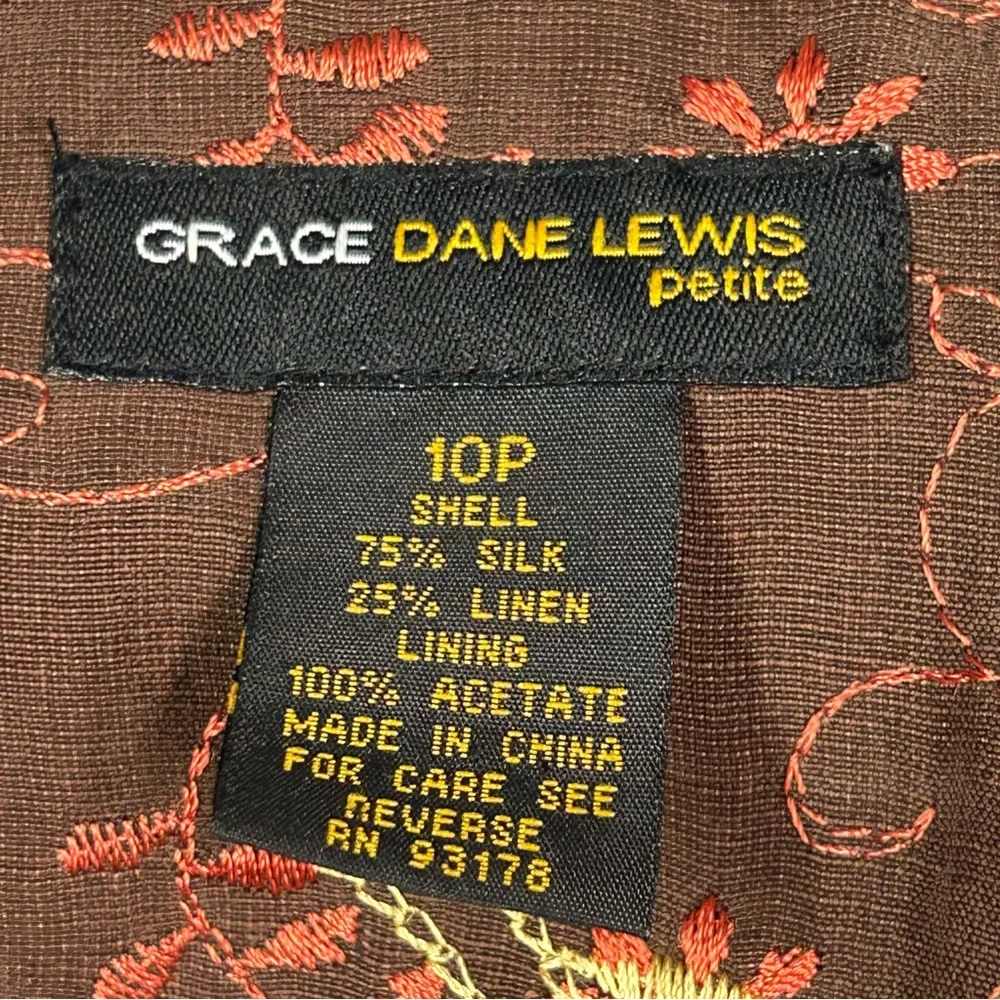 Womens Matching Blazer Skirt Set Petite Size 10P Silk‎ Linen Embroidered Floral